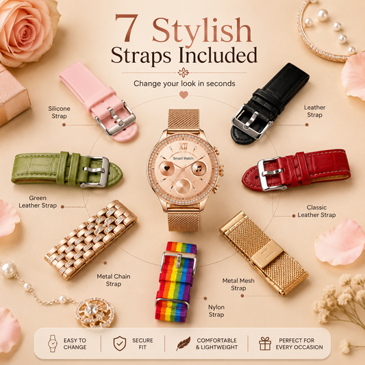 7-in-1 Ladies Smart Watch | Rose Gold Edition| Bluetooth Calling & AMOLED Display