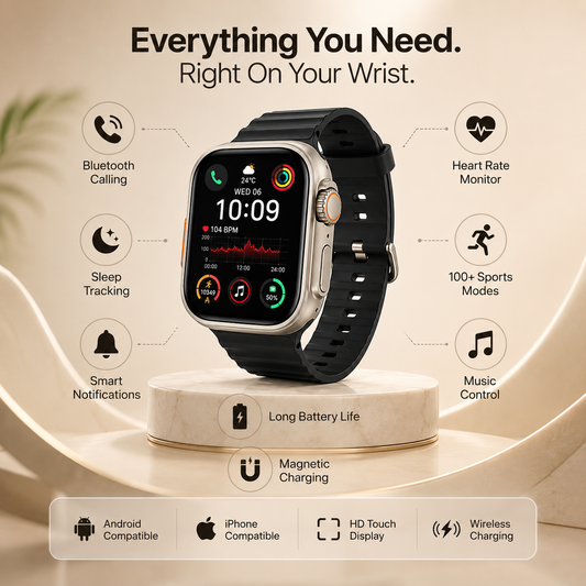 Ultra 3 49mm Smart Watch – Apple Logo| Natural Titanium Finish | Bluetooth Calling