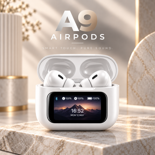 A9 AirPods – Premium Wireless Earbuds with Smart Touch Display & ANC