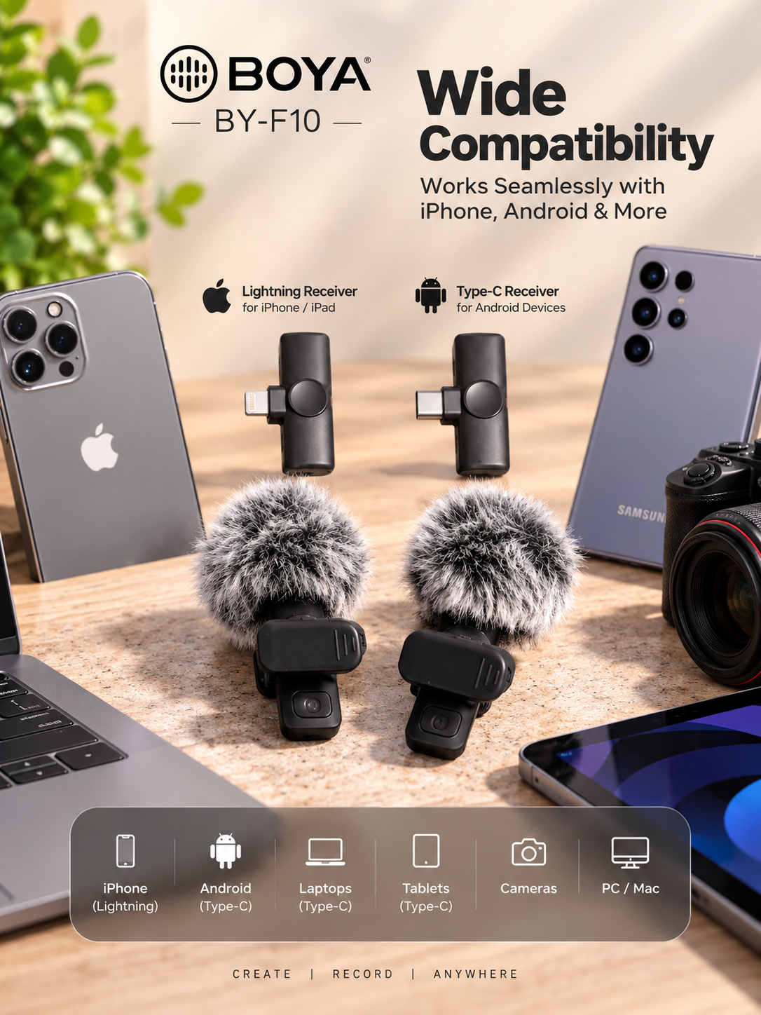 BOYA BY-F10 wireless microphone compatibility with iPhone and Android