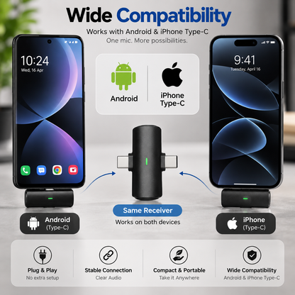 F15 wireless microphone receiver compatible with Android and iPhone Type-C smartphones