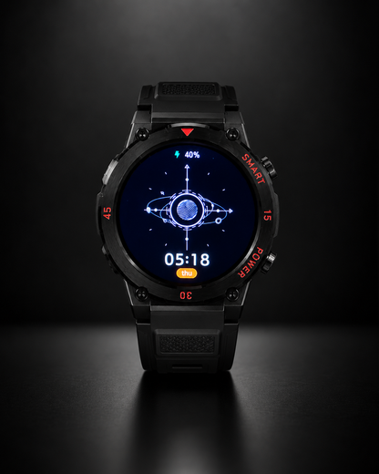 GT11 black rugged smartwatch with HD display on a premium dark background