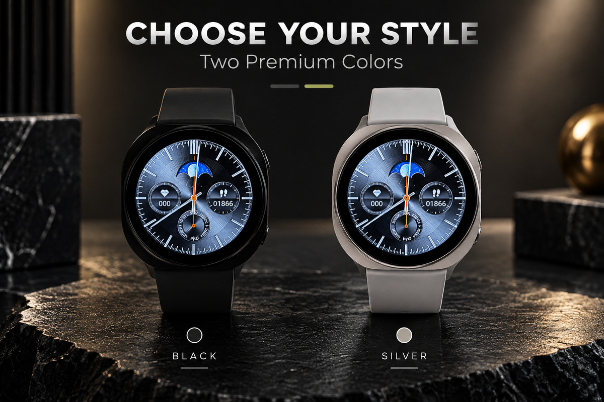 LAXASFIT 44mm smartwatch available in black and silver premium color variants