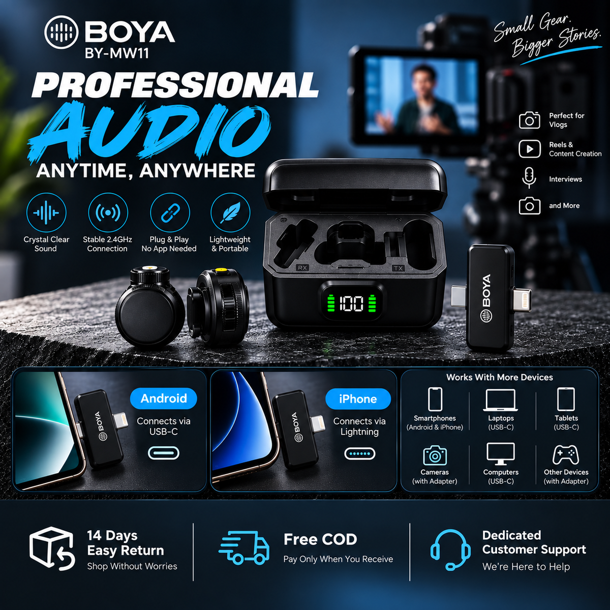 BOYA BY-MW11 professional wireless microphone for vlogs, reels, interviews and content creation